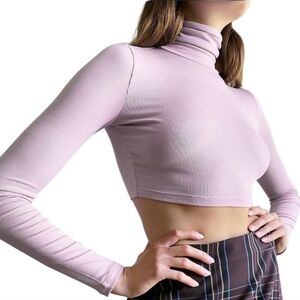Aritzia Sunday Best Top Freshman Turtleneck Ribbed Long Sleeve Cropped Pink Larg